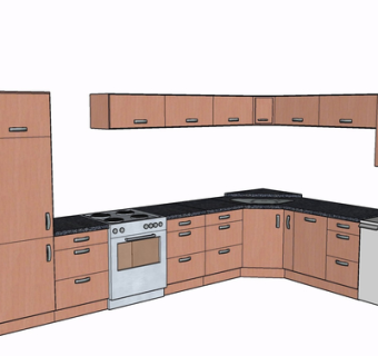 现代实木橱柜su模型