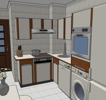 现代实木橱柜su模型