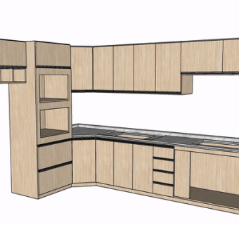 现代实木橱柜su模型