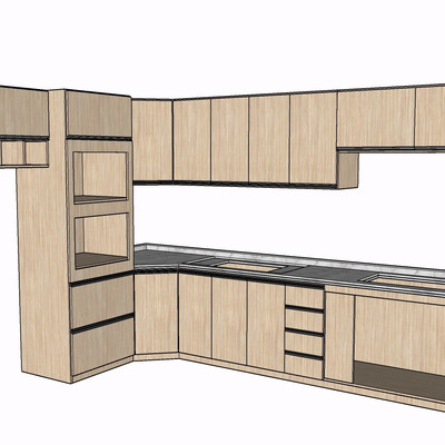 现代实木橱柜su模型