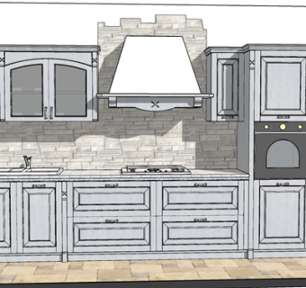 简欧实木橱柜su模型
