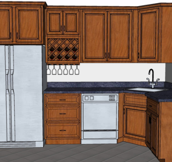 现代实木橱柜su模型