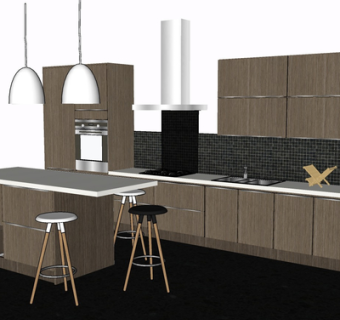 现代实木橱柜su模型