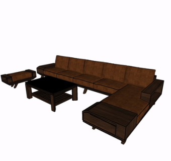 现代实木多人沙发su模型