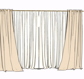 现代布艺窗帘su模型