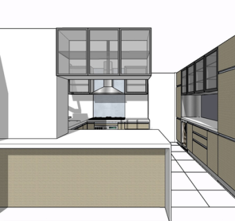 现代实木橱柜su模型
