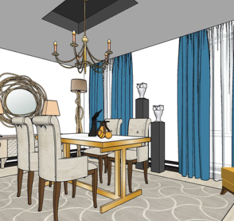 现代餐桌椅su模型