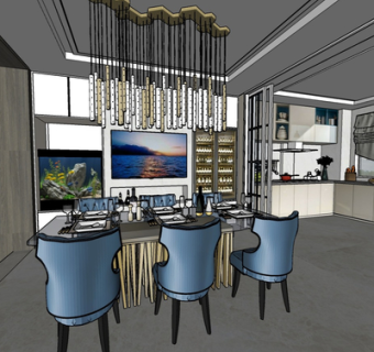 现代餐桌椅su模型