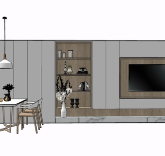 北欧实木餐桌椅su模型