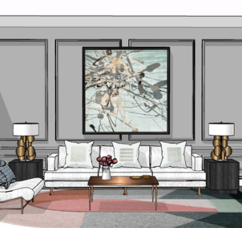 现代布艺多人沙发su模型