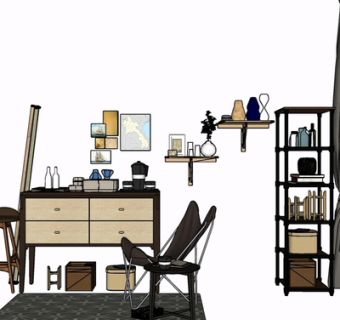 现代实木边柜su模型