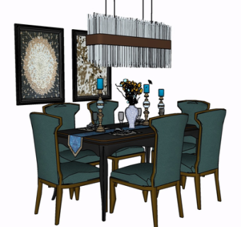 现代实木餐桌椅su模型