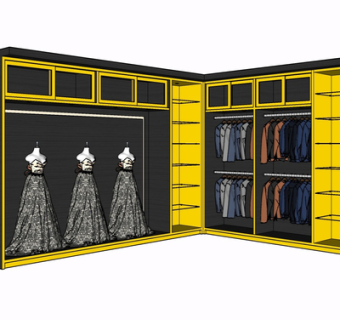 现代实木衣柜su模型