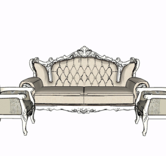 欧式布艺多人沙发su模型