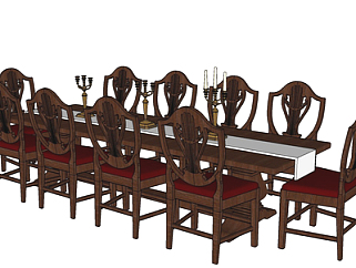 <em>欧式</em>实木餐桌椅su模型