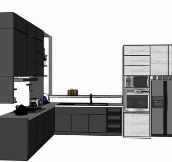 现代实木橱柜su模型