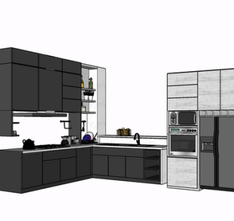 现代实木橱柜su模型