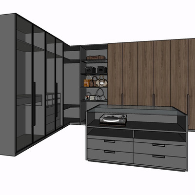 现代实木衣柜su模型