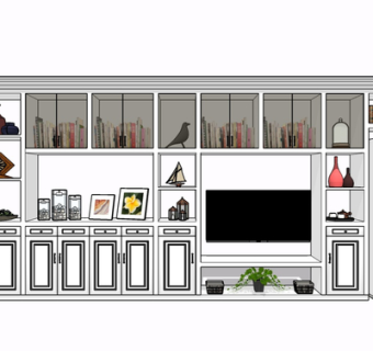 现代实木电视柜su模型