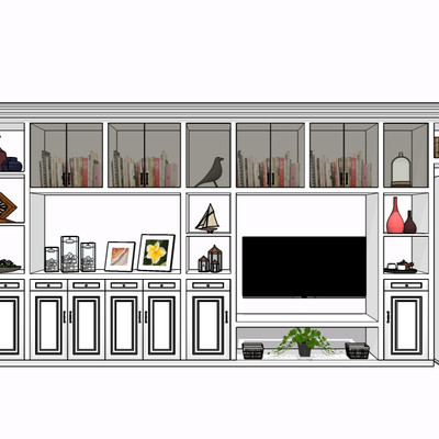 现代实木电视柜su模型