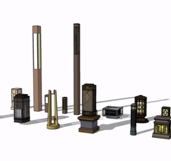 现代草坪灯su模型
