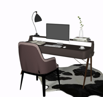 现代实木书桌椅su模型