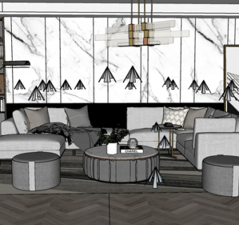 现代布艺组合沙发su模型