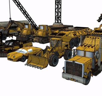 现代推土机挖掘机su模型