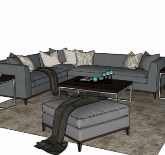 现代布艺多人沙发su模型