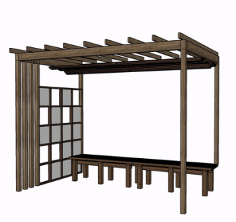 现代实木廊架su模型