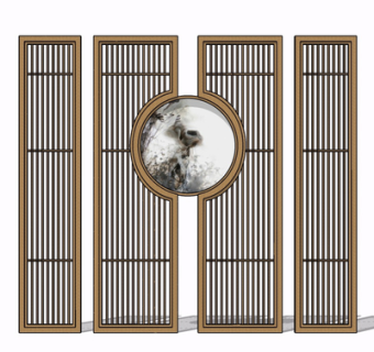 新中式实木屏风su模型