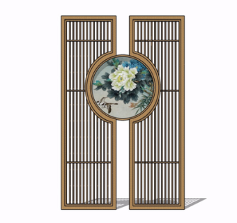 新中式屏风隔断su模型