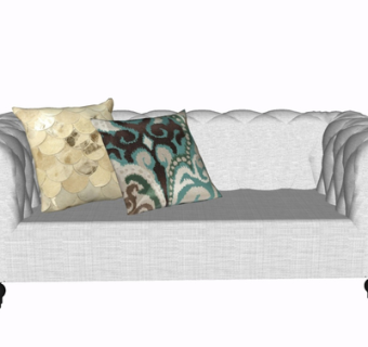 欧式布艺多人沙发su模型