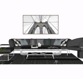 现代布艺组合沙发su模型