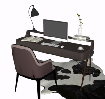 现代实木书桌椅su模型