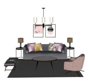 现代布艺组合沙发su模型