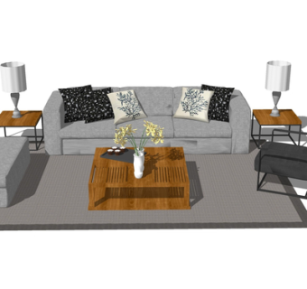 现代布艺组合沙发su模型