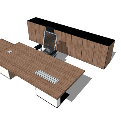 现代实木班台桌su模型