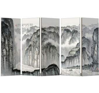 中式山水画屏风su模型