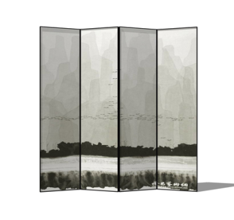 现代风景画屏风su模型