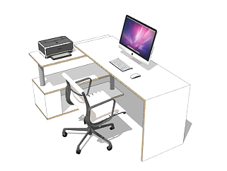 现代实木办公桌椅su模型