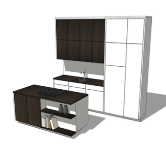 现代实木橱柜su模型