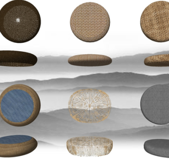 新中式布艺坐垫su模型