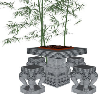 新中式庭院休闲桌椅su模型