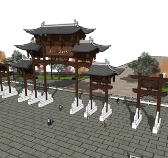 中式牌坊su模型