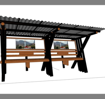 现代候车亭su模型