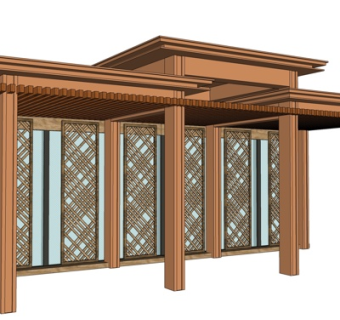现代实木廊架su模型