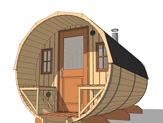 现代圆筒形小木屋su模型