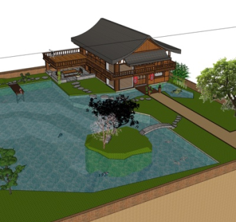 中式独栋别墅su模型