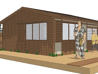 日式木屋别墅外观su模型